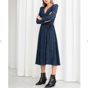 & Other Stories Wood Jacquard Print Midi Wrap Dress - NWT